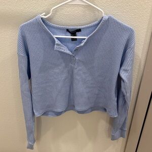 Light Blue Waffle Knit Long Sleeve Top